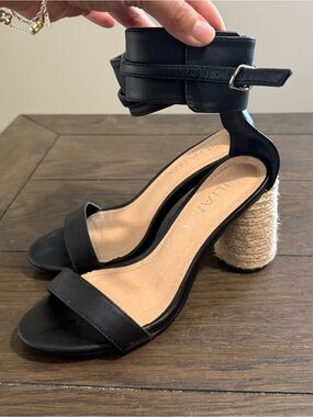 Black Ankle-Strap Block Heel Sandals